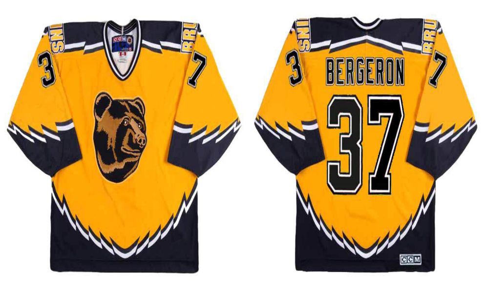 2019 Men Boston Bruins #37 Bergeron Yellow CCM NHL jerseys